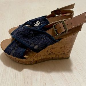 Navy Blue Lace wedges
